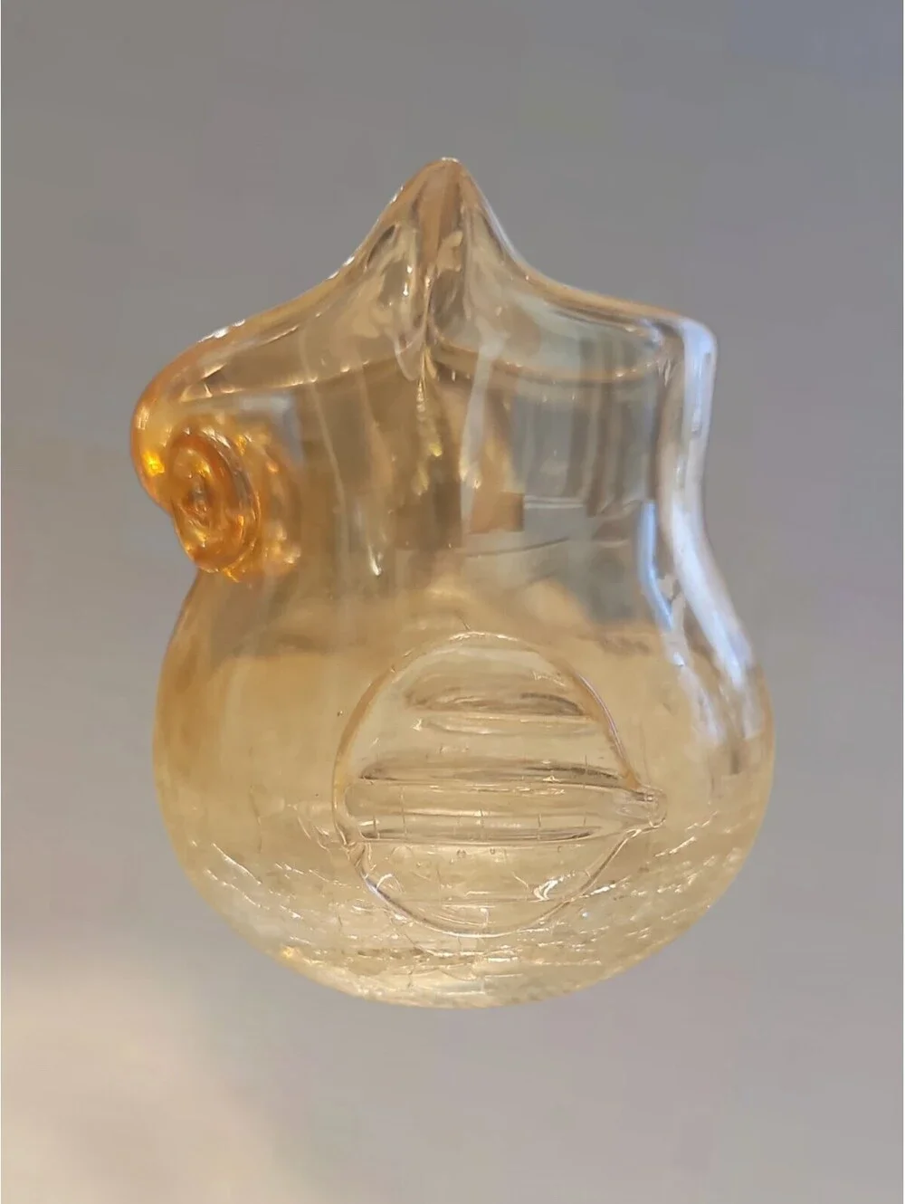 Set of 2 Amber Iridescent Crackle Glass Owl Votive Tealight Holders Pier